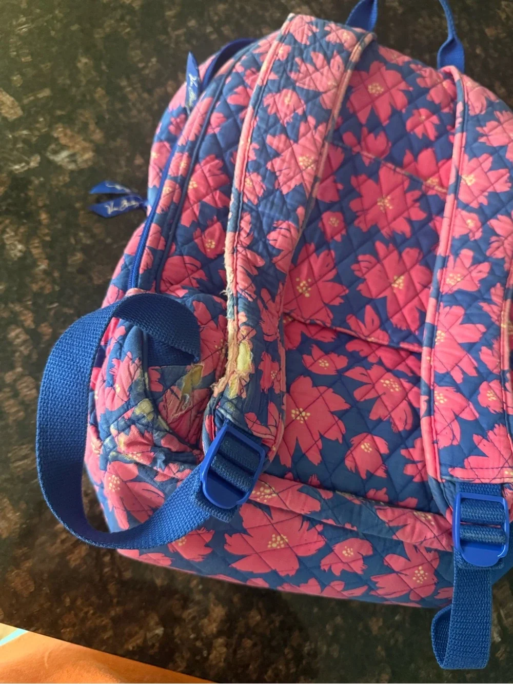 Quilted Pink & Blue Floral Backpack
